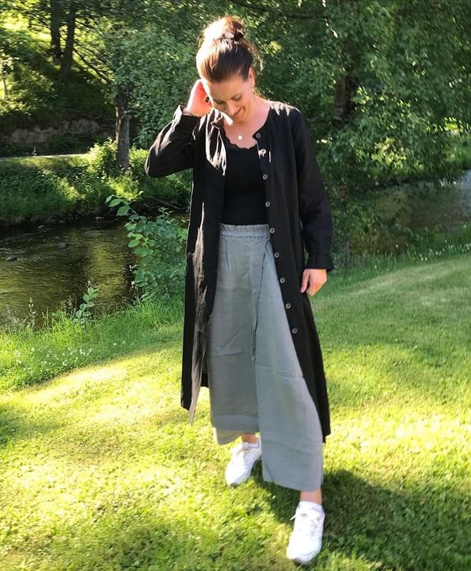 Bukseskjørt i lin, grågrønt