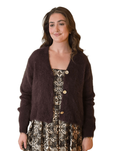 Hovedbilde kidmohair kort strikkejakke perlemorsknapper